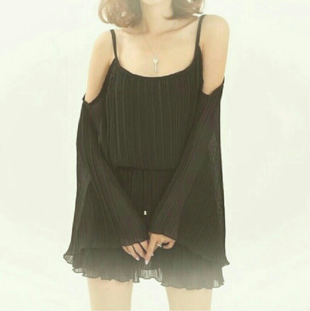 NEW Black Strap Bell Sleeve Dress